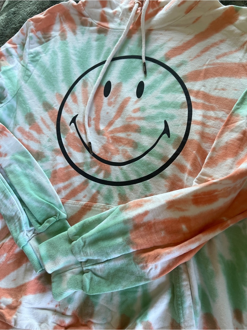 LIFE IS A JOKE Smiley Face Tie-Dye Hoodie - Mint & Peach